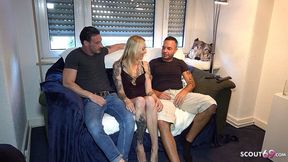 German blonde Lady Kitty Blair in MMF unscripted threesome