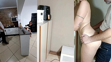 She had anal sex with the bartender hidden in the pantry.
