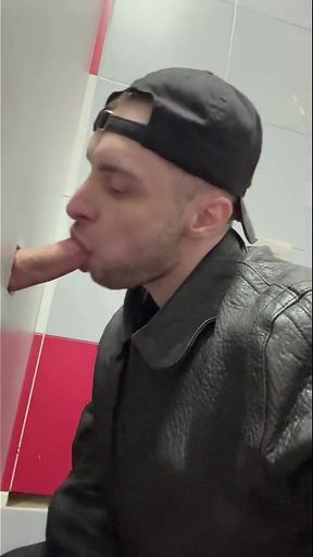 Scally Chav Boy in Leather Jacket Try Glory Hole in the First Time
