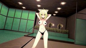 nekomata okayu hentai dance hololive underwear cat girl mmd 3d blonde hair
