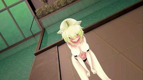 nekomata okayu hentai dance hololive underwear cat girl mmd 3d blonde hair