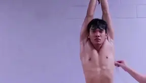 Moaning Hot Asian Twink 18+: Nipple Steamy Orgasm in Rope Bondage