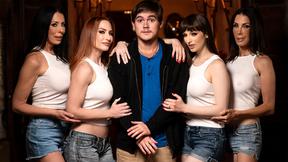 ”4 MOMMY milfs fuck their stepson together in this twisted story”