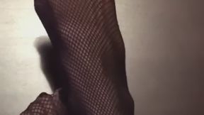 Black Fishnet on sexy Asian legs with nice feet