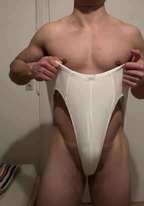 Young bodybuilder wedgies in a white underwear