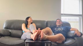 Nadia White & Rich Play Couch Footsies While Watching TV | Barefoot Soles | Foot Play