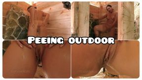 take shower and peeing in a bath outdoor