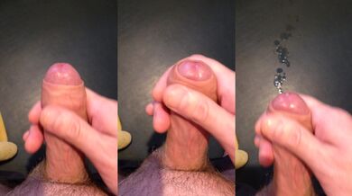 Close-up stroking my precum leaking cock with tight foreskin - ended in a big load of cum