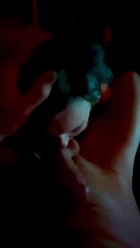 Cute girl gets a deep rim job on her big balls