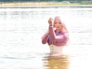 Swimming in latex rubber transparent catsuit! wanna be with me in your fetish dreams???