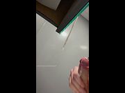 XL blowing thick load on public toilet mirror #OutInLondon