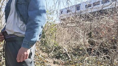 Huge Cumshot outdoors, big Dick. Public