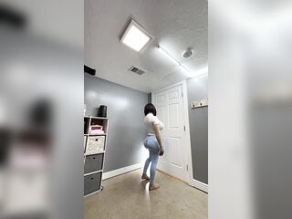 Sexy trans CD in constricted blue leggings teasing priceless bubble ass