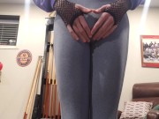 Teen femboy in yoga pants after workout fuck with huge dildo