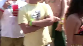 Sexy Bikini Party Girl Flaunts Her Curves and Tempting Tits Publicly