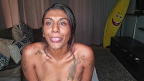 Desi Sits on the Couch Drooling as She Sticks Out and Wiggles Her Tongue Around