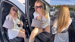 en sortant de la voiture c est marrant mais mon cocu adore me voir sortir ainsi ...