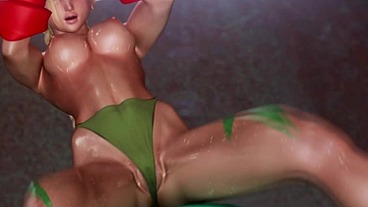 Cammy from Street Fighter on a Yoga Ball