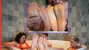 Frenique and Lytta - Real Life Backstage - Jacuzzi Double foot worship soles close up - FOOT WORSHIP - FOOT DOMINATION - FEMALE DOMINATION - FEMDOM - SOLES - TOE SUCKING -