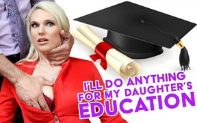 Dirty Blonde MILF Eats the Principal&#039;s Ass and Lets Him Ram Her Pussy Hard to Keep Her Stepdaughter at College