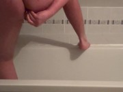 Fat guys masturbate his big dick and anal toy