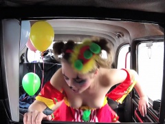 Amateur teen clown bangs in fake taxi