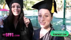 18+ Teens celebrates their graduation by taking turns licking, rubbing and fingering their tight, pink, teeny pussies