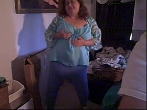 BBW redhead dancing cam show in blue outfit
