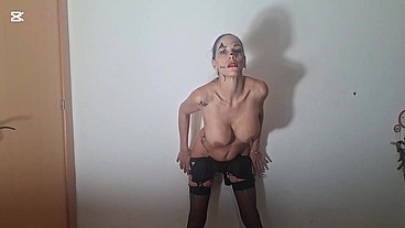 My horny slutty friend gives me a sensual dance with a fox tail on her ass, I end up giving her a helping of cock