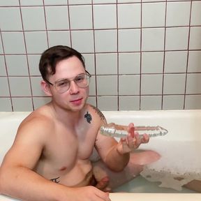 Twink Fucks Himself with Double-Ended Glass Dildo