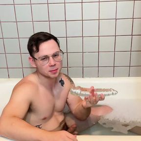 Twink Fucks Himself with Double-Ended Glass Dildo