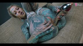 tattooed teen ass to mouth overload with metal toy - prolapse, gape, anal, atm - split tounge, goth, punk, alt porn - zf015