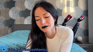 Do u like me with black lipstick? In shiny leggings and high heels