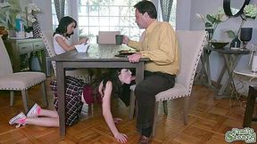 Giving Her Stepdad A Sloppy Blowjob Under T - Aliya Brynn