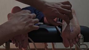 Tickling gets worse facing down for Miss Bunny (feet camera - 4K)