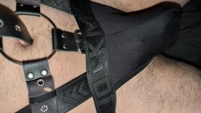 Showing off Harness, Thong, Revealing a Big Floppy White Cock Slow Motion