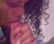 Beautiful ebony babe with culry hair blowing me softly on cam