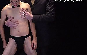 Horny sex slave merchant teases his customer to buy a slave