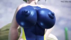 3D HQ Blonde Big Tits POV sex Cowgirl bathing suit wBreast Expansion w/ Sound added