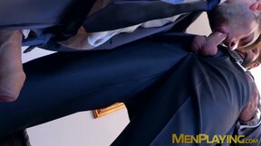 Stud gets his butt hole drilled by businessman as he moans