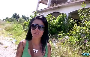 This brunette black girl has always wanted to taste a big white cock while Outdoor