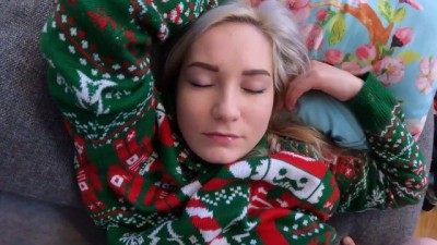 Eva Elfie comes Home for Christmas and Stepbrother Fucks her while Napping