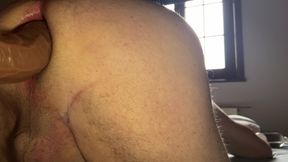 Grandpa fucks his brown dildo and he enjoys it