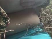Milkymama in forest milking engorged tits rolling joint