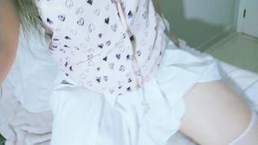 Just a cute girl wearing a white skirts and a cute tshirt being naughty, tongue fetish and masturbation