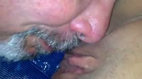 Close up POV with my elderly bearded hubby licking my pussy