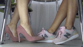Flirting with pink shoes under the table a