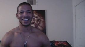 Muscular Ebony Man Trey Plays with His Dick