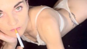 Seductive Silent Smoke in White Lingerie â€“ Mesmerizing Green Eyes & Thick Smoke
