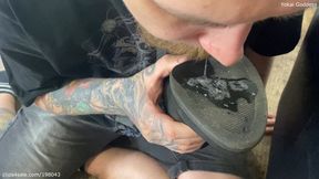 Slave's cleaning 3 pair of My dirty shoes with My spits and cigarette ashes